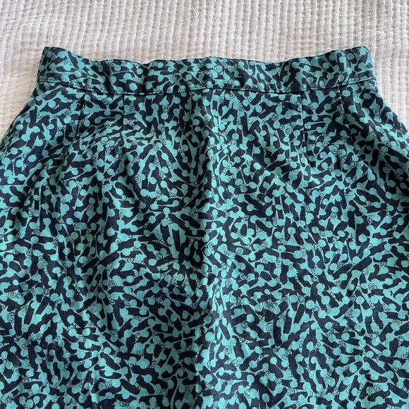 Vintage Kenar Linen Skirt Womens Small Teal Black Abstract Pencil High Waist 90s - Picture 3 of 10